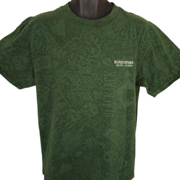 Vintage Sundowner Casino T Shirt Mens Size Large Green 90s All Over Print CLOSED - Picture 1 of 5
